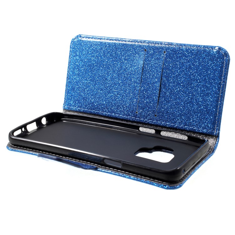 Glittery Powder Stand Leather Protective Cover for Samsung Galaxy S9 SM-G960 - Blue-6