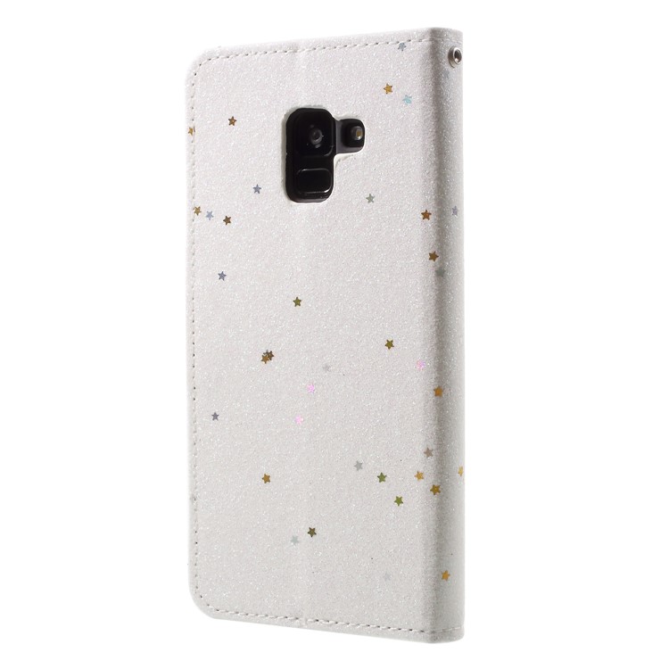 Flash Powder Leather Wallet Phone Case with Stand for Samsung Galaxy A8 (2018) - White-2
