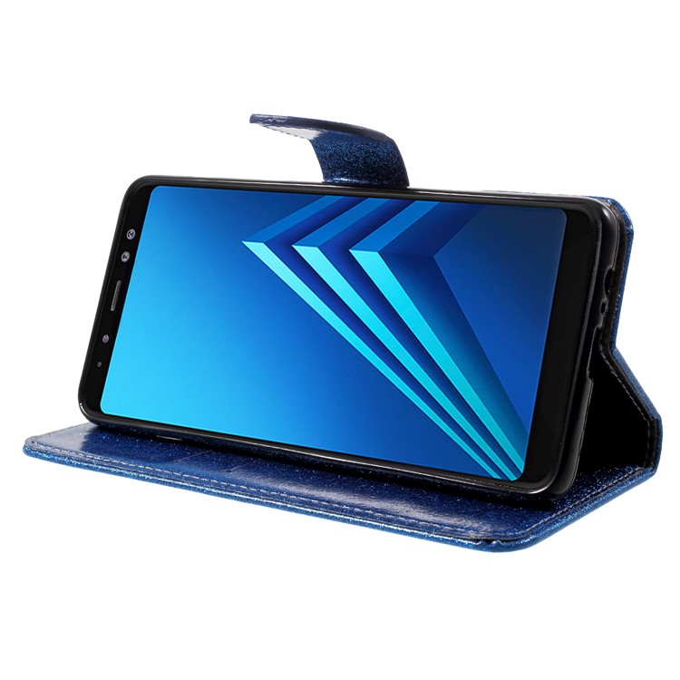 Flash Powder Stand Leather Wallet Case Cover for Samsung Galaxy A8 (2018) - Blue-4