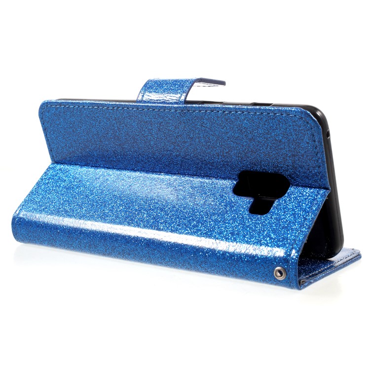 Flash Powder Stand Leather Wallet Case Cover for Samsung Galaxy A8 (2018) - Blue-5