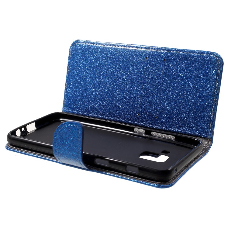 Flash Powder Stand Leather Wallet Case Cover for Samsung Galaxy A8 (2018) - Blue-6