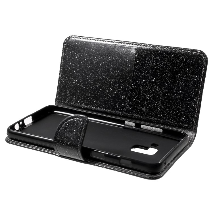 Flash Powder Leather Wallet Case for Samsung Galaxy A8+ (2018) - Black-10