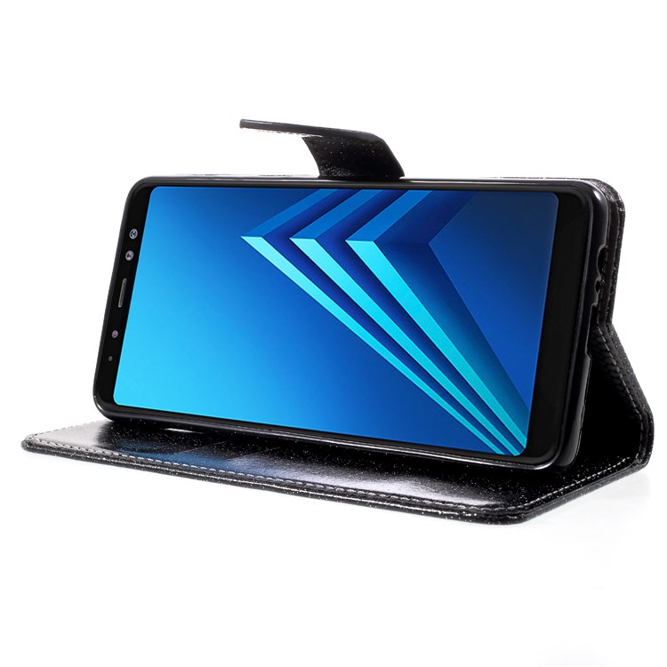 Flash Powder Leather Wallet Case for Samsung Galaxy A8+ (2018) - Black-4