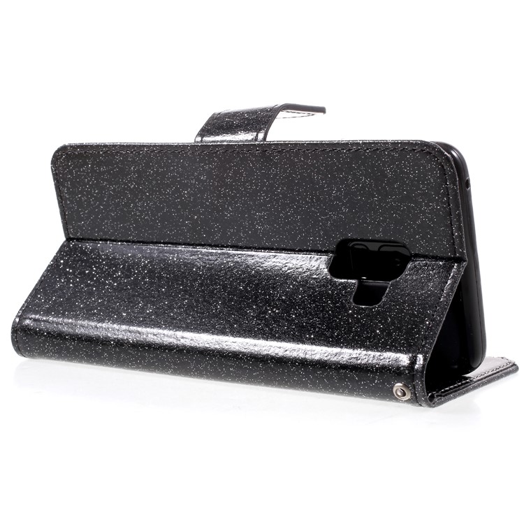 Flash Powder Leather Wallet Case for Samsung Galaxy A8+ (2018) - Black-5