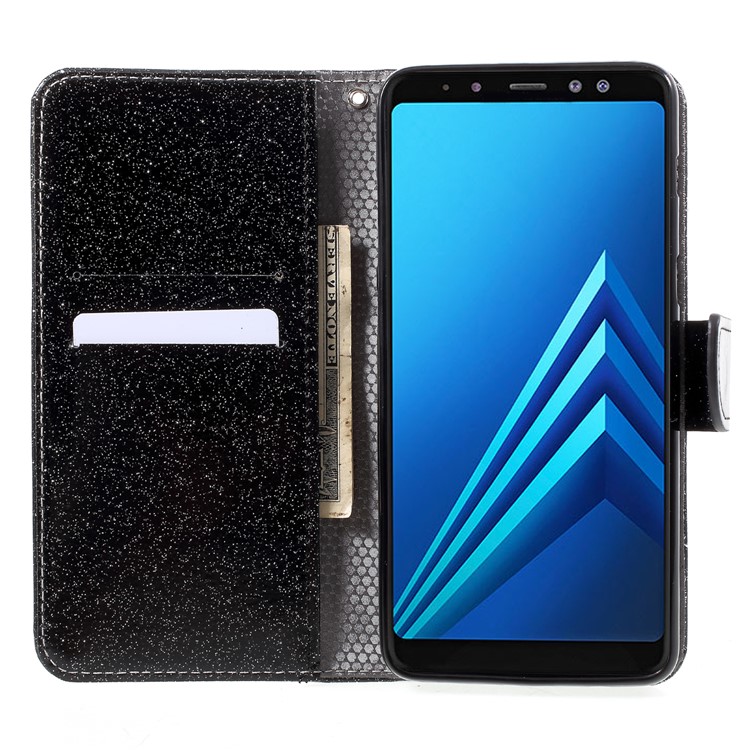 Flash Powder Leather Wallet Case for Samsung Galaxy A8+ (2018) - Black-6