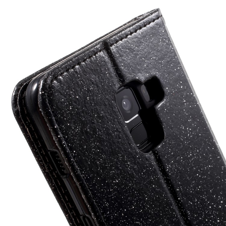 Flash Powder Leather Wallet Case for Samsung Galaxy A8+ (2018) - Black-9