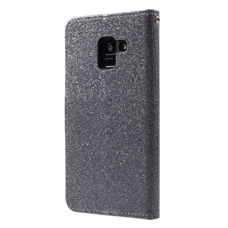 Flash Powder Leather Wallet Cover for Samsung Galaxy A8+ (2018) - Grey-2