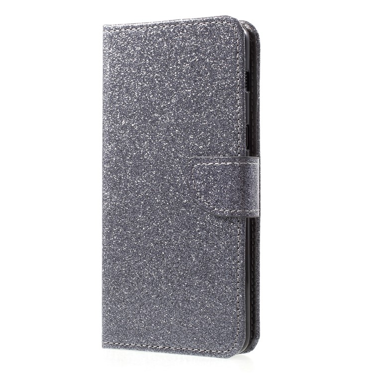 Flash Powder Leather Wallet Cover for Samsung Galaxy A8+ (2018) - Grey-3