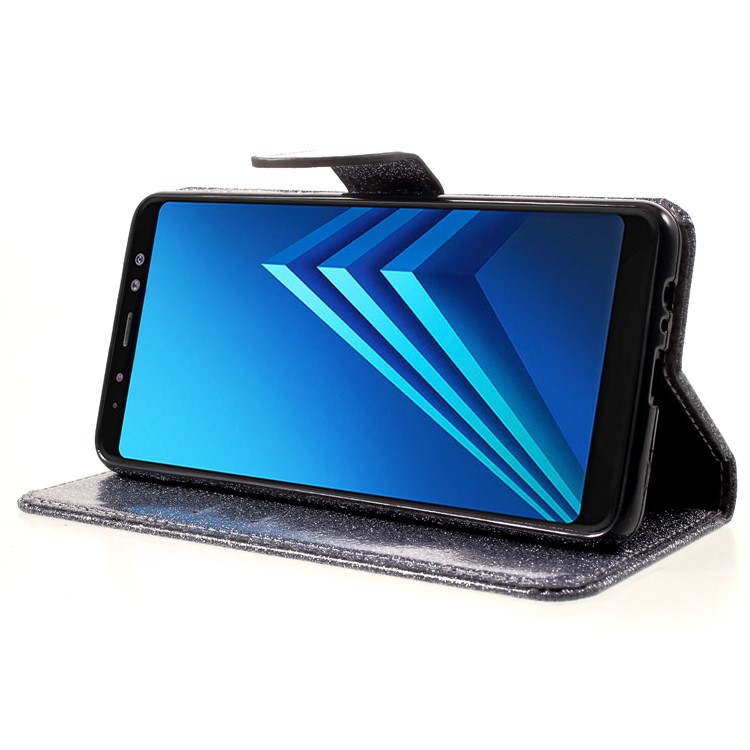 Flash Powder Leather Wallet Cover for Samsung Galaxy A8+ (2018) - Grey-4