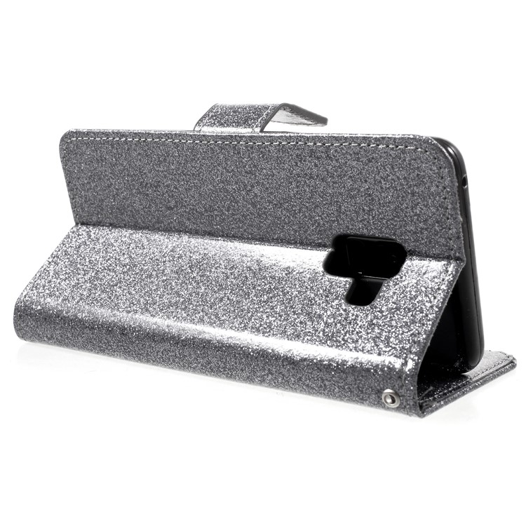 Flash Powder Leather Wallet Cover for Samsung Galaxy A8+ (2018) - Grey-5