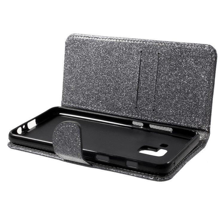 Flash Powder Leather Wallet Cover for Samsung Galaxy A8+ (2018) - Grey-6