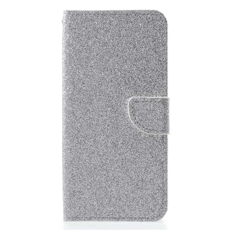 Flash Powder Leather Wallet Case Shell for Samsung Galaxy A8+ (2018) - Silver-1