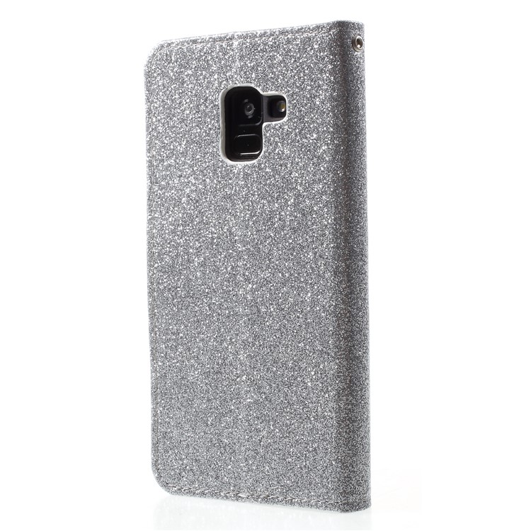 Flash Powder Leather Wallet Case Shell for Samsung Galaxy A8+ (2018) - Silver-2