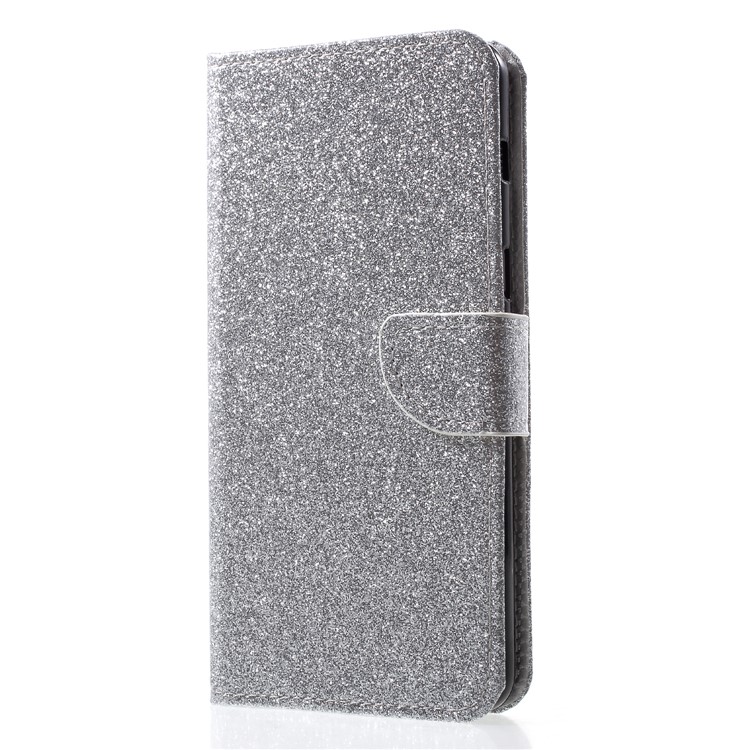 Flash Powder Leather Wallet Case Shell for Samsung Galaxy A8+ (2018) - Silver-3