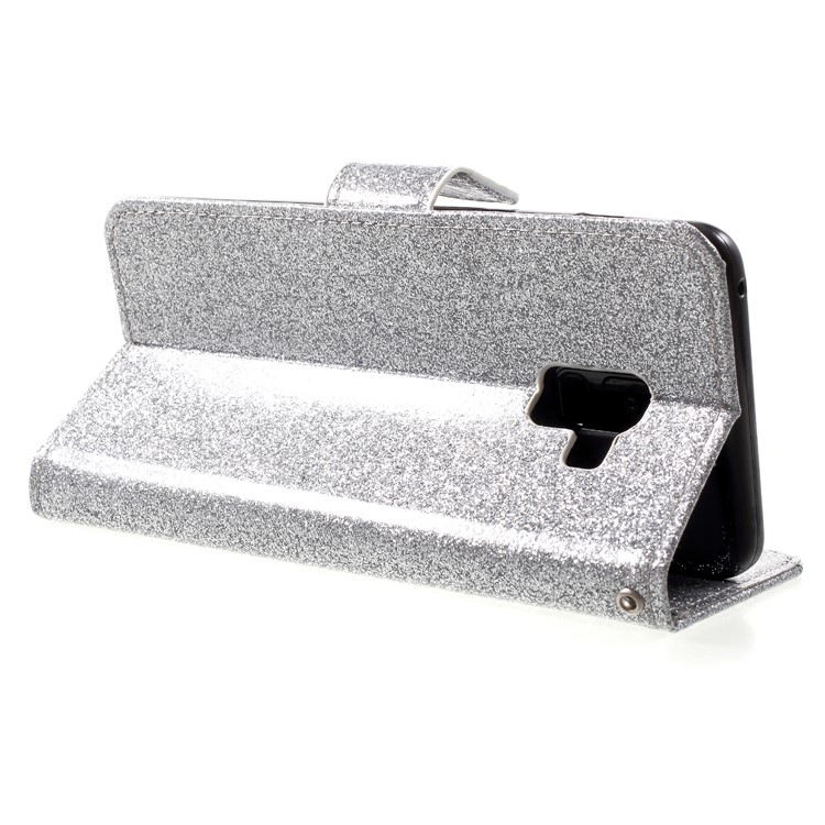 Flash Powder Leather Wallet Case Shell for Samsung Galaxy A8+ (2018) - Silver-5