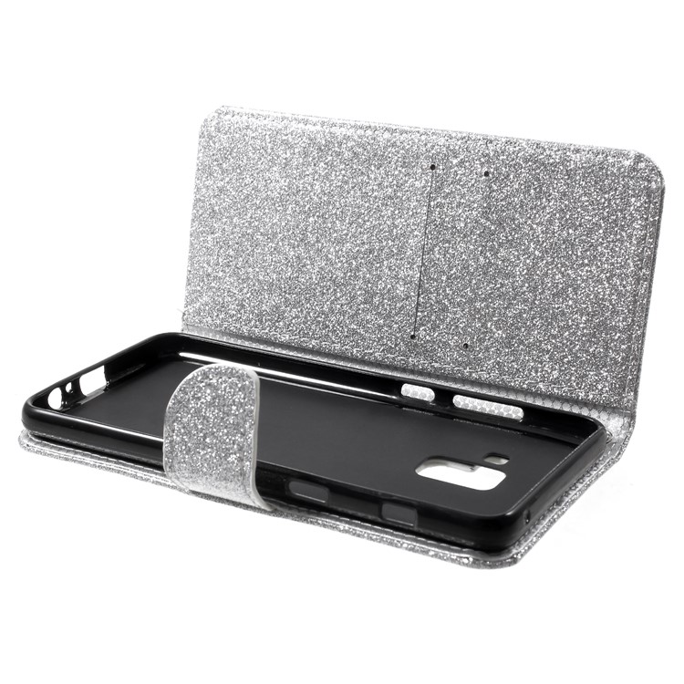 Flash Powder Leather Wallet Case Shell for Samsung Galaxy A8+ (2018) - Silver-6