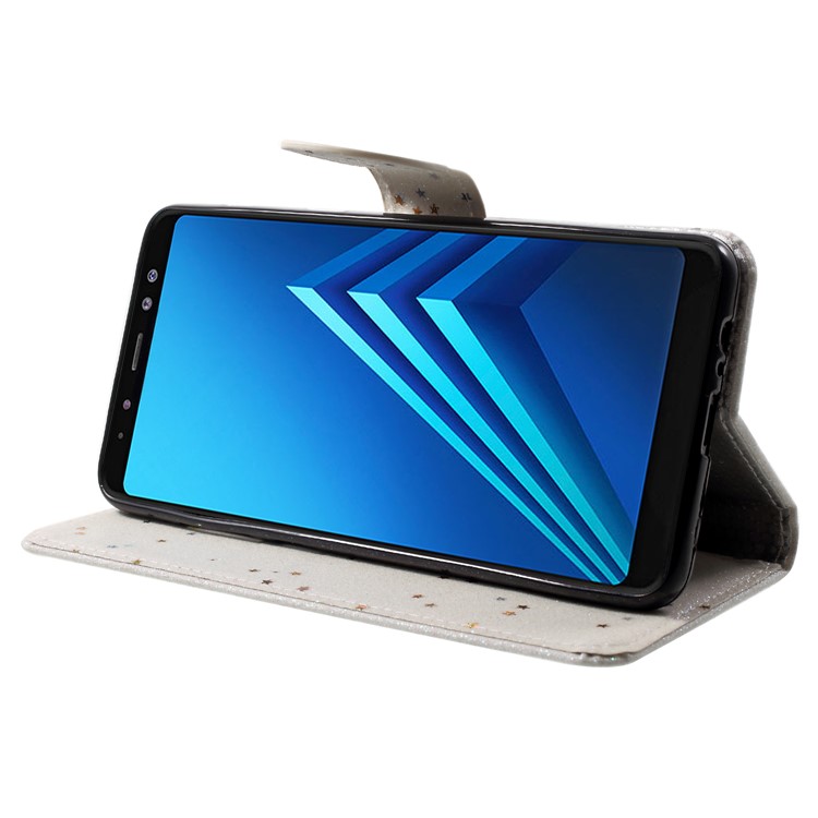 Flash Powder Wallet Leather Stand Case for Samsung Galaxy A8+ (2018) - White-4