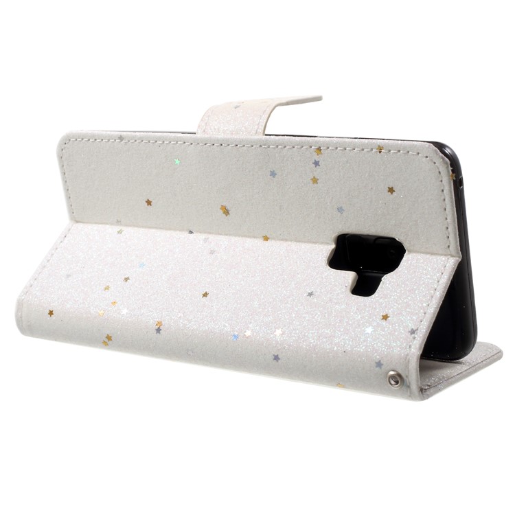 Flash Powder Wallet Leather Stand Case for Samsung Galaxy A8+ (2018) - White-5