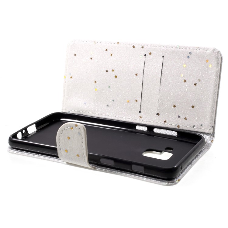 Flash Powder Wallet Leather Stand Case for Samsung Galaxy A8+ (2018) - White-6