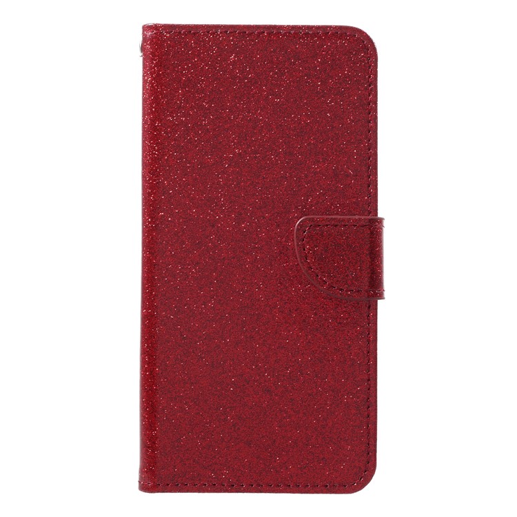 Flash Powder Wallet Leather Stand Cover for Samsung Galaxy A8+ (2018) - Red-1