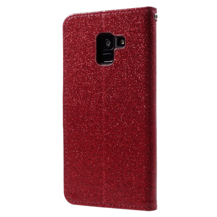 Flash Powder Wallet Leather Stand Cover for Samsung Galaxy A8+ (2018) - Red-2