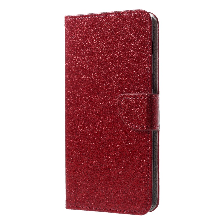 Flash Powder Wallet Leather Stand Cover for Samsung Galaxy A8+ (2018) - Red-3