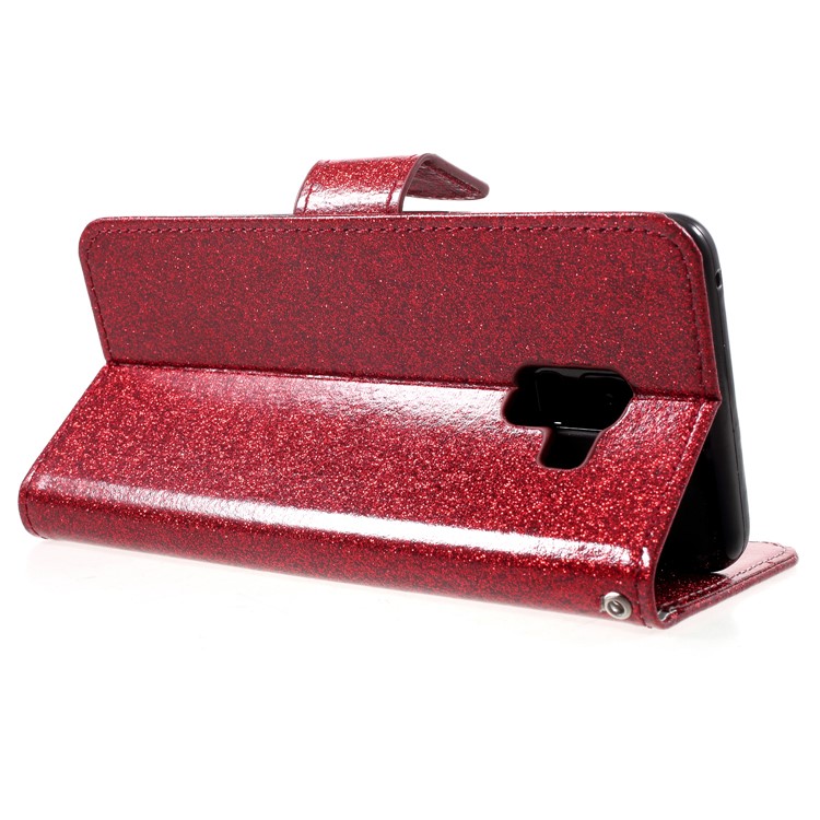 Flash Powder Wallet Leather Stand Cover for Samsung Galaxy A8+ (2018) - Red-5