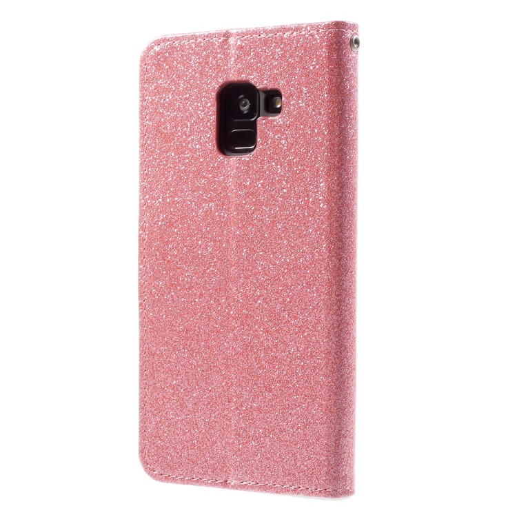 Flash Powder Cell Phone Leather Wallet Case for Samsung Galaxy A8+ (2018) - Pink-2
