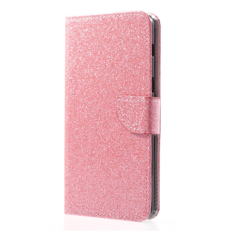 Flash Powder Cell Phone Leather Wallet Case for Samsung Galaxy A8+ (2018) - Pink-3