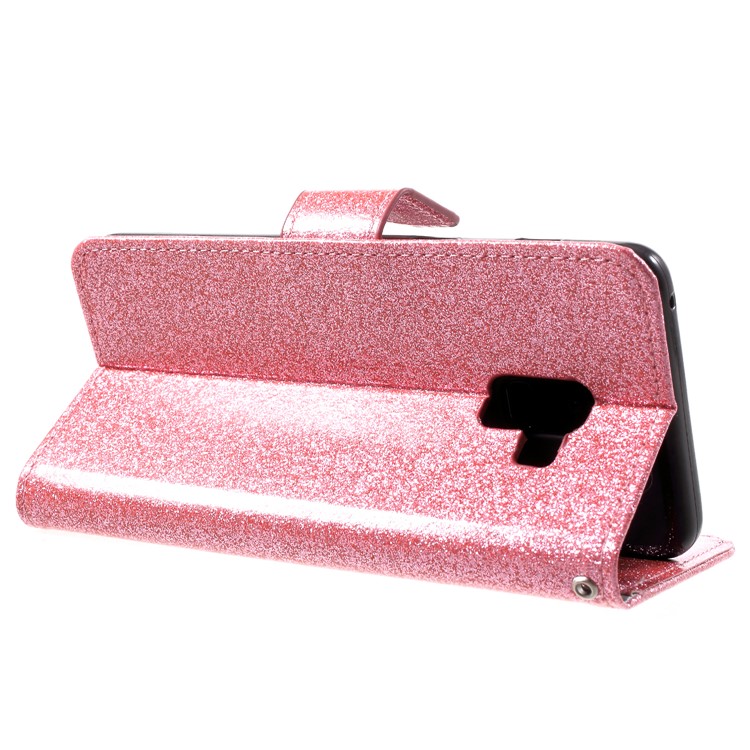 Flash Powder Cell Phone Leather Wallet Case for Samsung Galaxy A8+ (2018) - Pink-5