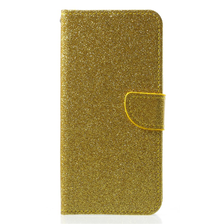 Flash Powder Magnetic Leather Stand Case for Samsung Galaxy A8+ (2018) - Gold-1