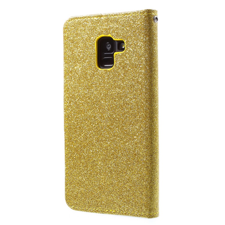 Flash Powder Magnetic Leather Stand Case for Samsung Galaxy A8+ (2018) - Gold-2
