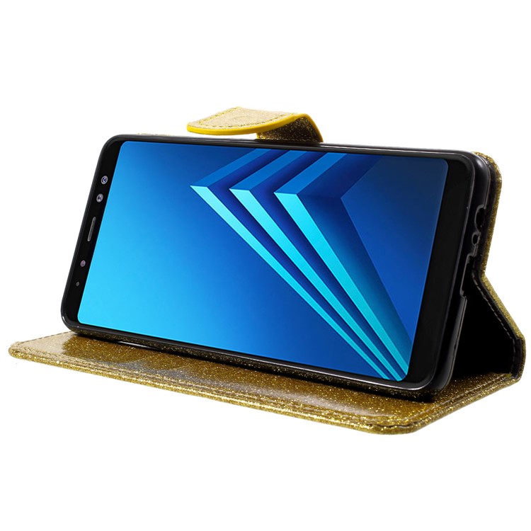 Flash Powder Magnetic Leather Stand Case for Samsung Galaxy A8+ (2018) - Gold-4