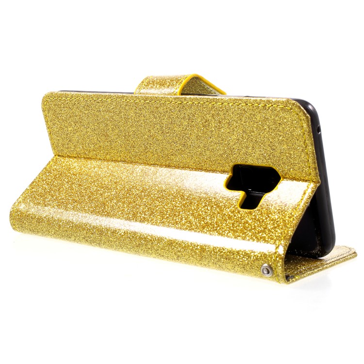 Flash Powder Magnetic Leather Stand Case for Samsung Galaxy A8+ (2018) - Gold-5