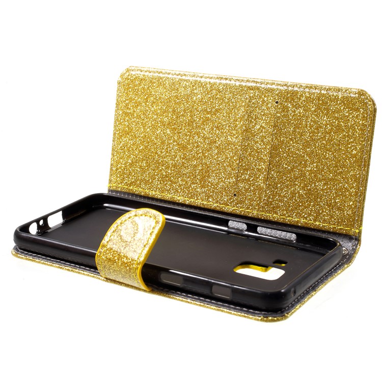 Flash Powder Magnetic Leather Stand Case for Samsung Galaxy A8+ (2018) - Gold-6