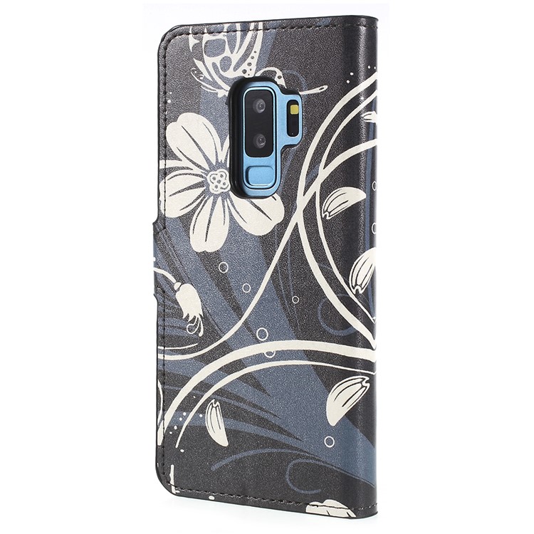 Pattern Printing Wallet Stand Leather Cover for Samsung Galaxy S9+ G965 - White Flower and Butterfly-3