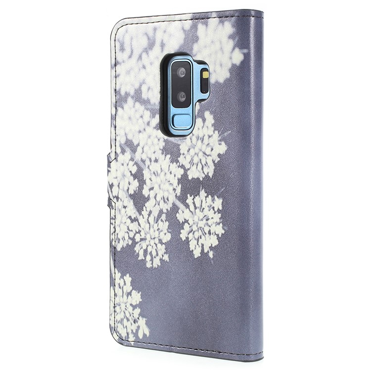 Pattern Printing Wallet Stand Leather Phone Case for Samsung Galaxy S9+ G965 - White Blooming Flower-3