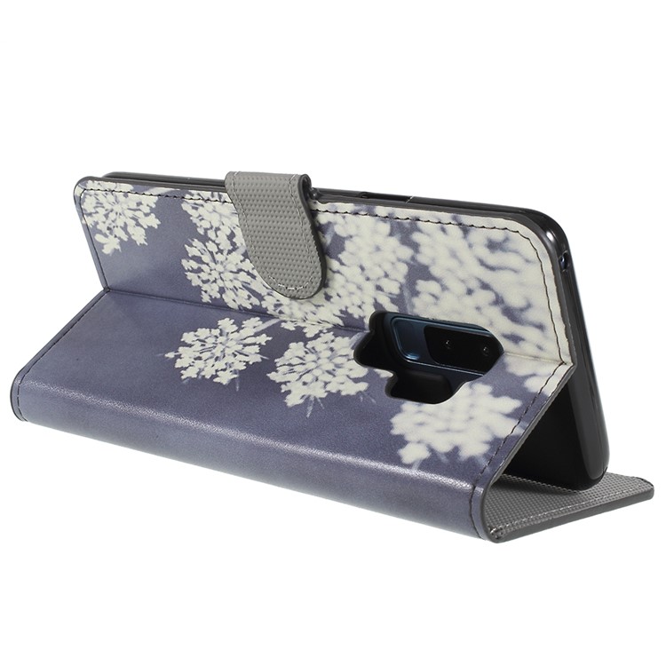 Pattern Printing Wallet Stand Leather Phone Case for Samsung Galaxy S9+ G965 - White Blooming Flower-5