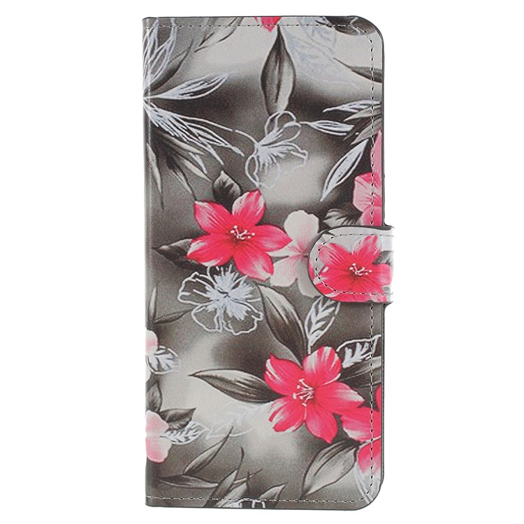 Pattern Printing Wallet Stand Leather Phone Cover for Samsung Galaxy S9+ G965 - Red Flower-1