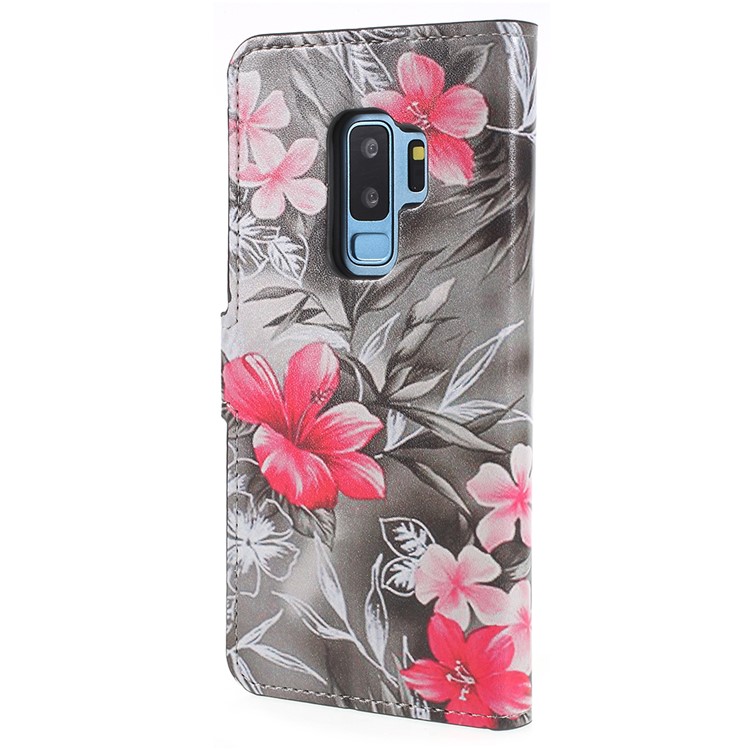 Pattern Printing Wallet Stand Leather Phone Cover for Samsung Galaxy S9+ G965 - Red Flower-3