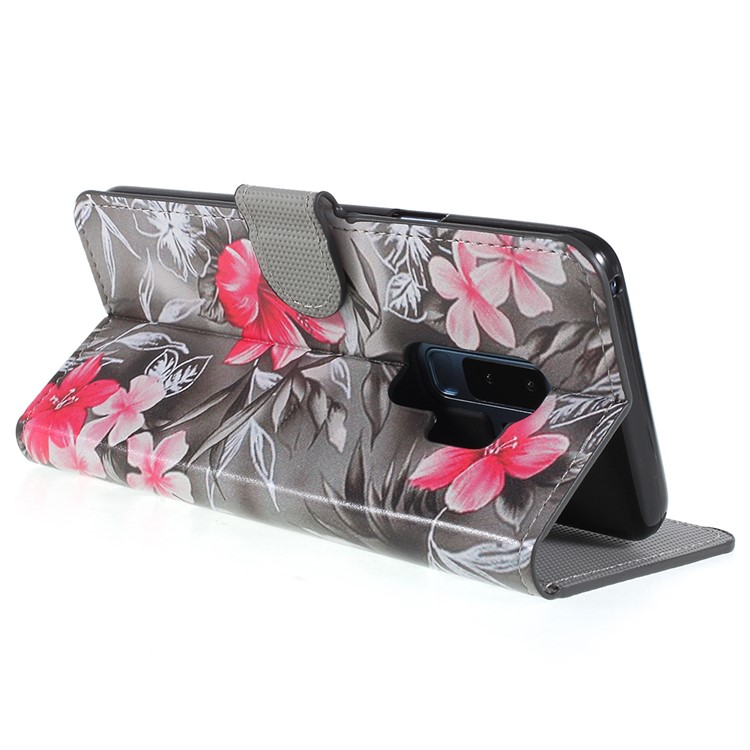 Pattern Printing Wallet Stand Leather Phone Cover for Samsung Galaxy S9+ G965 - Red Flower-5