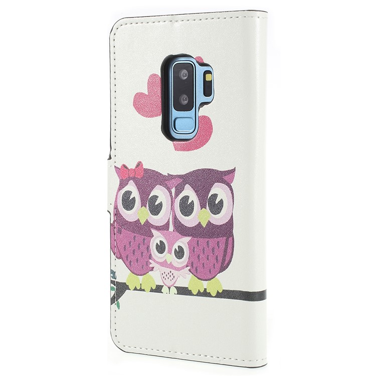Pattern Printing Wallet Stand Leather Protector Case for Samsung Galaxy S9+ G965 - Sweet Owl Family-3