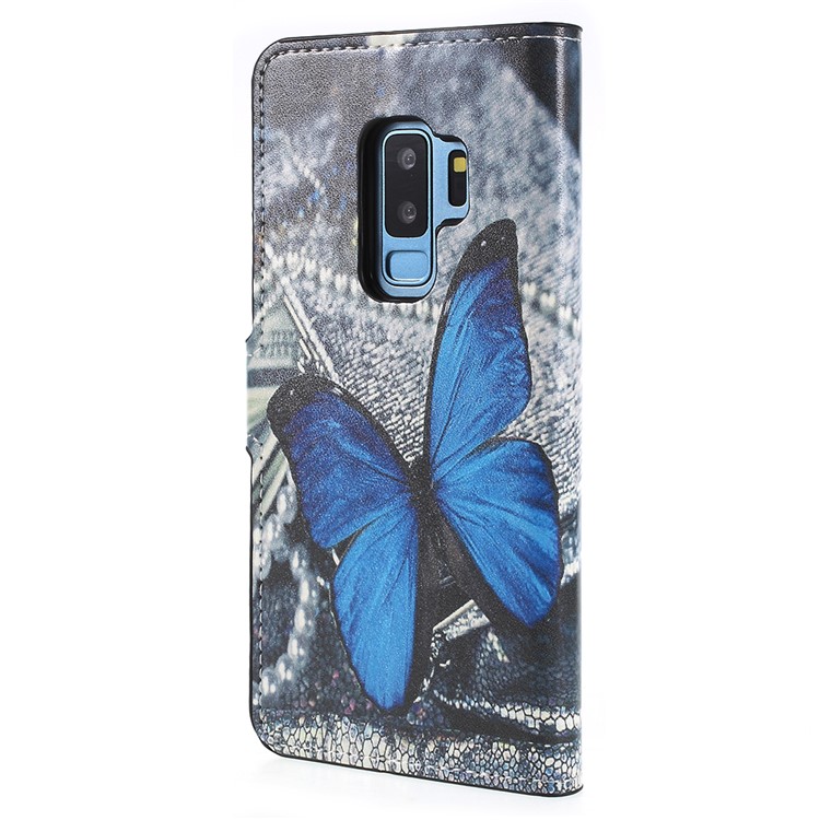 Pattern Printing Wallet Stand Leather Protector Shell for Samsung Galaxy S9+ G965 - Blue Butterfly-3