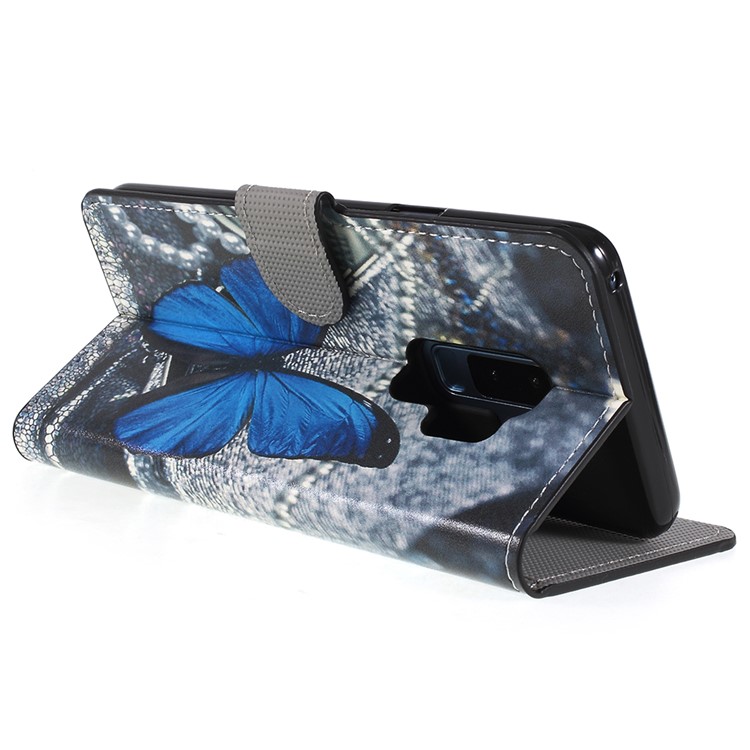 Pattern Printing Wallet Stand Leather Protector Shell for Samsung Galaxy S9+ G965 - Blue Butterfly-5