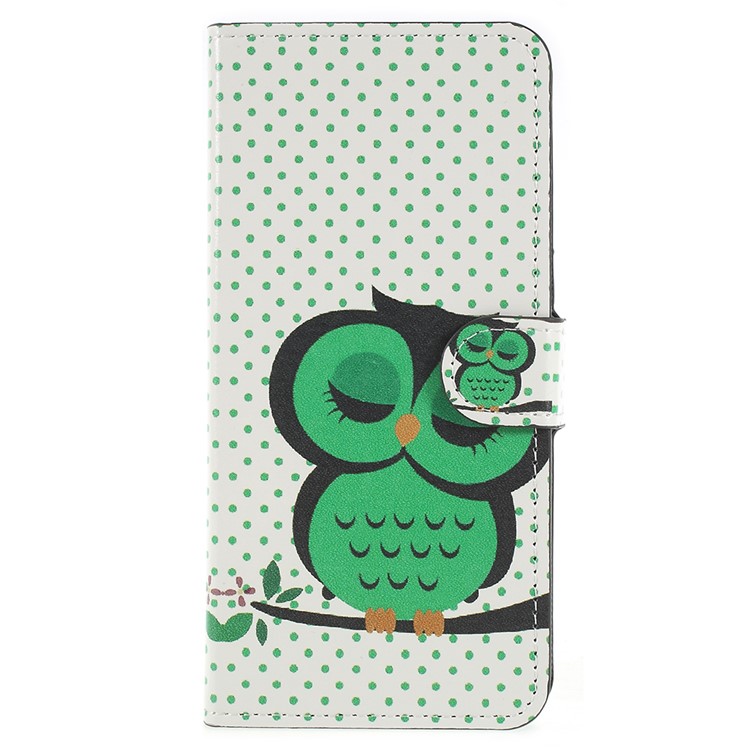 Patterned Wallet Stand Leather Mobile Case for Samsung Galaxy S9+ G965 - Green Napping Owl-1