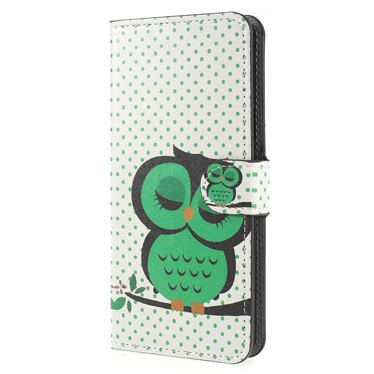 Patterned Wallet Stand Leather Mobile Case for Samsung Galaxy S9+ G965 - Green Napping Owl-2
