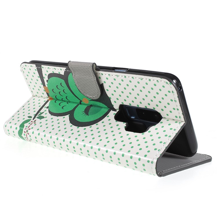 Patterned Wallet Stand Leather Mobile Case for Samsung Galaxy S9+ G965 - Green Napping Owl-5