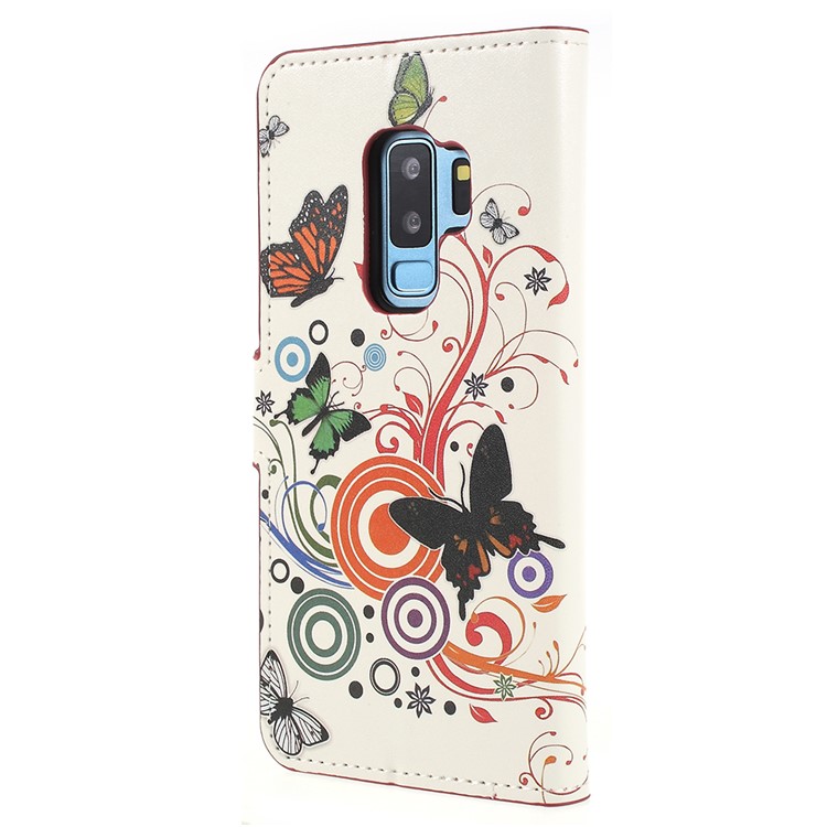 Patterned Wallet Stand Leather Cellphone Case for Samsung Galaxy S9+ G965 - Butterfly and Circle-3