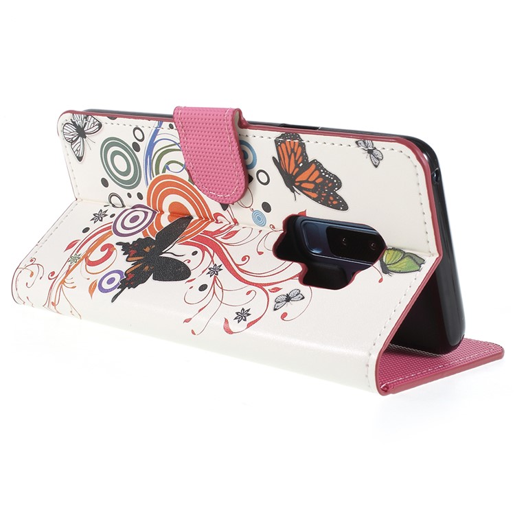 Patterned Wallet Stand Leather Cellphone Case for Samsung Galaxy S9+ G965 - Butterfly and Circle-5
