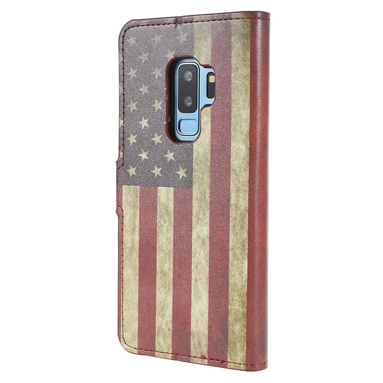 Pattern Printing Wallet Magnetic Leather Cover Case for Samsung Galaxy S9+ G965 - Vintage US Flag-3
